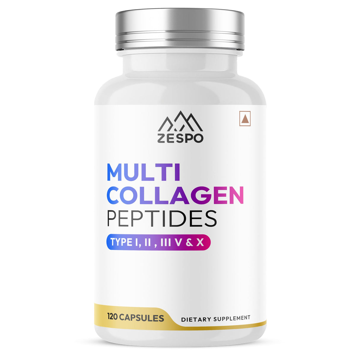 Zespo Multi Collagen Peptides Type I, II, III, V & X 1,200  Supports Skin, Hair, Nails, Joints & Bone Health – 120 Capsules