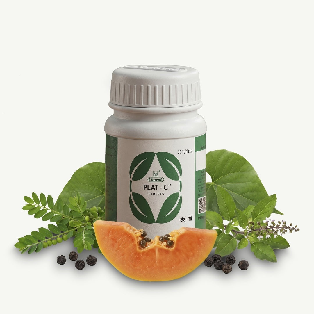 Charak Plat-C Tablets - High-Potency Carica Papaya Leaf Extract for Platelet Support