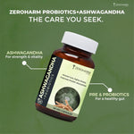 ZEROHARM Ashwagandha + Probiotics for Stress, Anxiety Relief, Nutrient Absorption and Digestive Health for Men & Women - 60 Capsules
