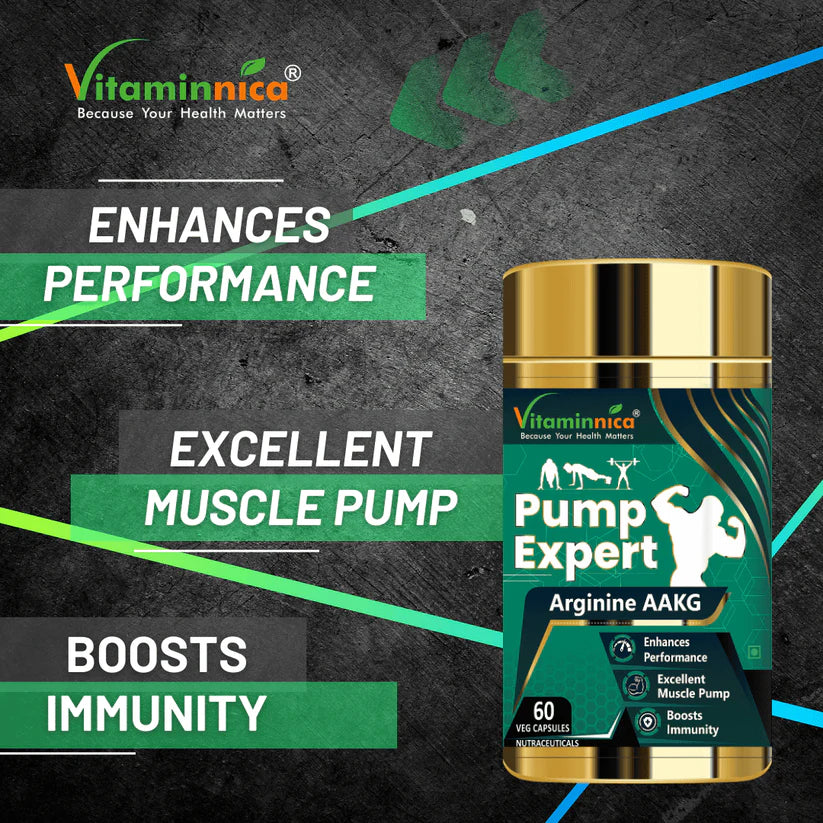 Vitaminnica Pump Expert Arginine AAKG Capsules - Nitric Oxide Muscle Pump Booster, 60 Count