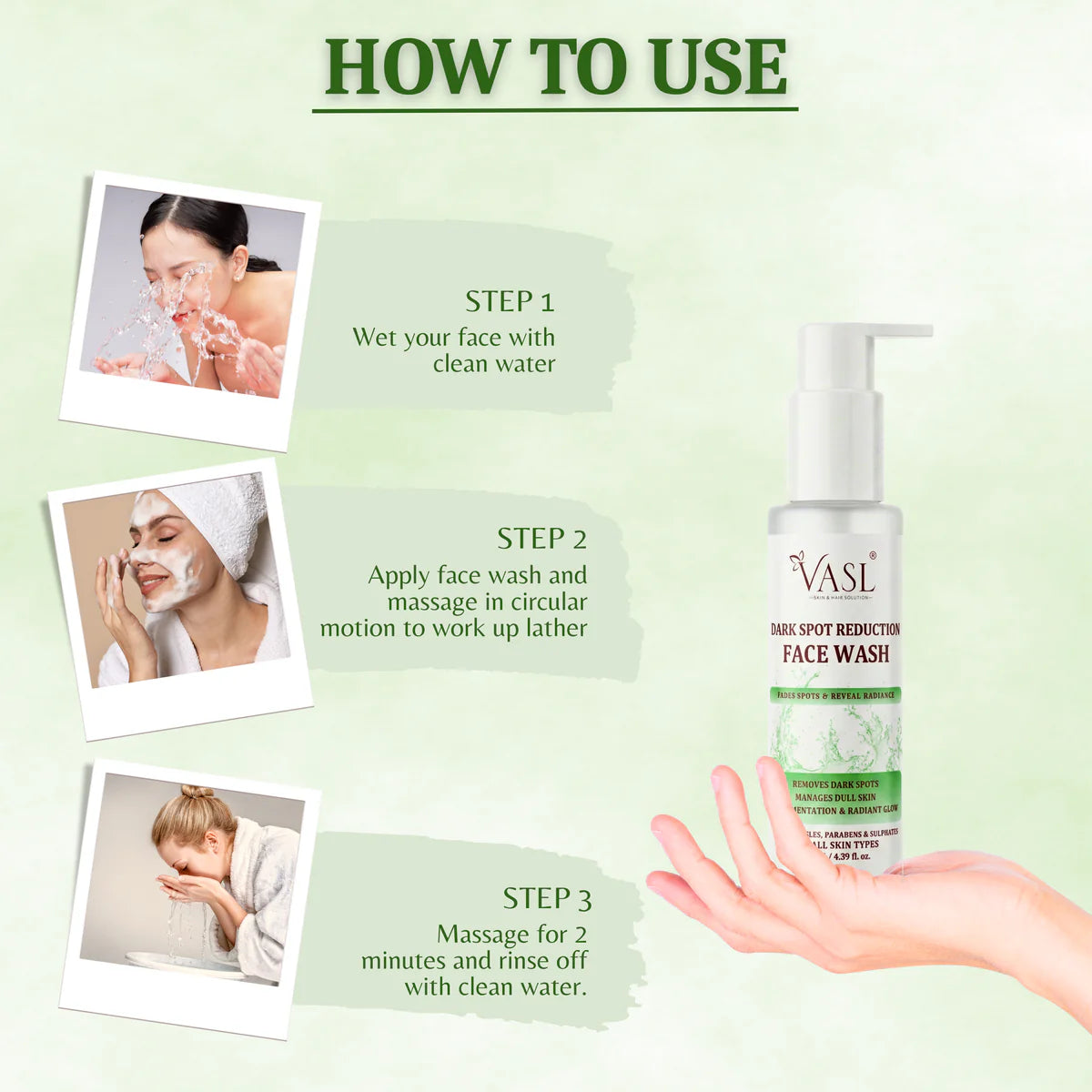 VASL Dark Spot Reduction Face Wash - Brightening Skin Cleanser for Dark Spots, 130ml