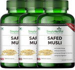 Simply Herbal Safed Musli 800mg Vegetarian Capsules - 90 Capules (Pack of 2 & 3)