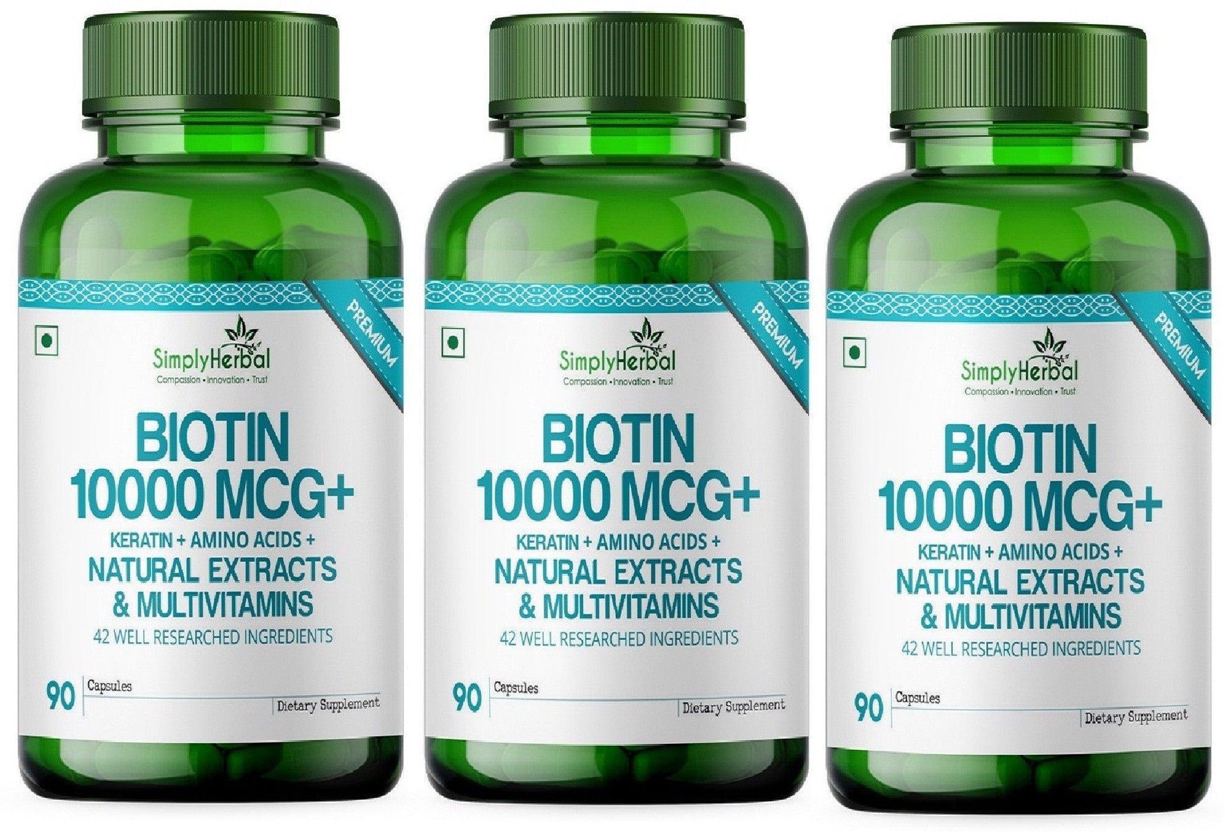 Simply Herbal Biotin 10000mcg Capsule With Keratin & Amino Acids for Hair, Skin & Nails (90 Capsules)