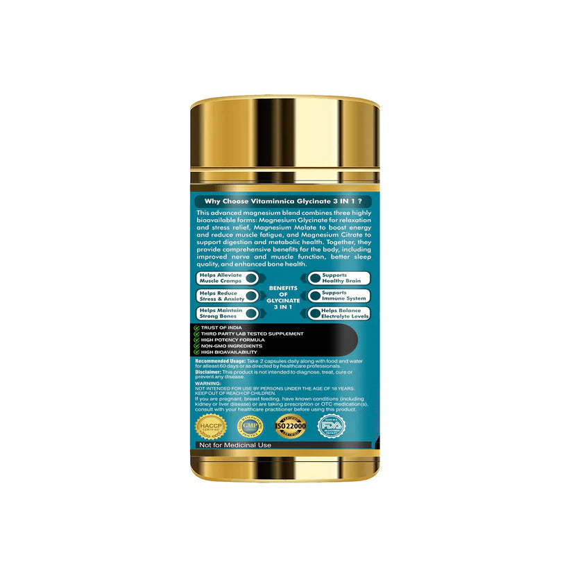 Vitaminnica Triple Magnesium Complex - High Absorption Glycinate, Citrate & Malate, 90 Veg Caps
