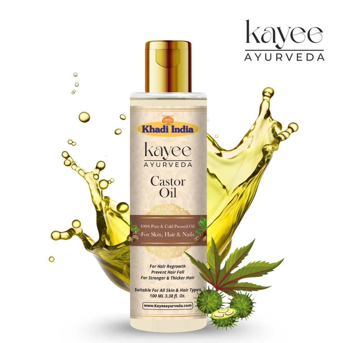 Kayee Ayurveda Castor Oil for Skin, Hair & Nails | 100% Pure Castor Oil for Hair & Scalp Nourishment, Skin Moisturizing, Nail & Cuticle Care | Multi-Purpose Natural Beauty Oil for Men & Women | 100 ml