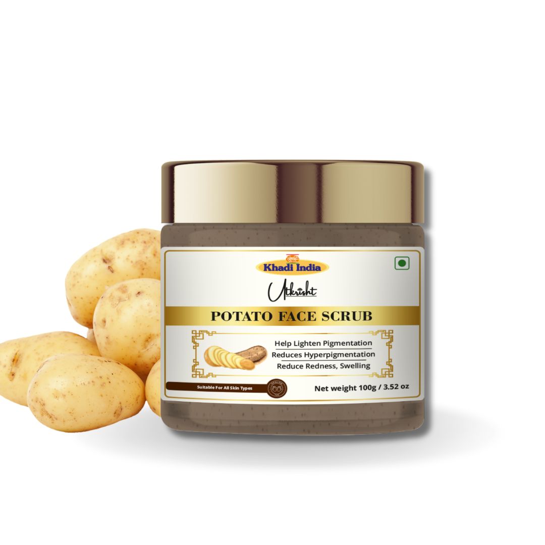 Khadi Potato Face Scrub | Natural Exfoliating Scrub with Potato Extract | Helps Remove Dead Skin, Dirt & Surface Impurities | De-Tan, Pigmentation & Skin Brightening Care | Helps Improve Skin Texture & Glow | For All Skin Types | 100 gm