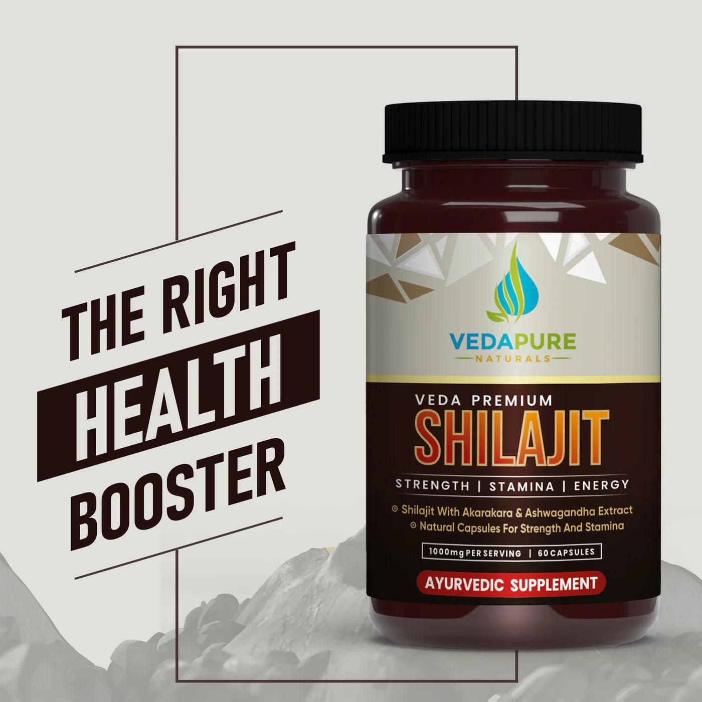 Vedapure Naturals Premium Shilajit Capsules with Safed Musli & Ashwagandha Extracts - 1000mg 60 Capsules