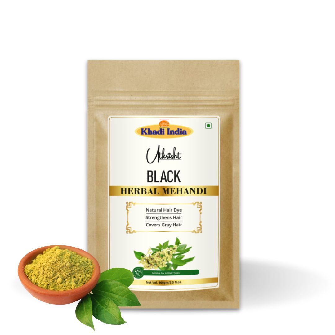 Khadi Black Hair Mehndi | Natural Henna-Based Hair Colour | With Amla, Bhringraj & Neem | Helps Cover Grey Hair & Condition Hair | 80 gm