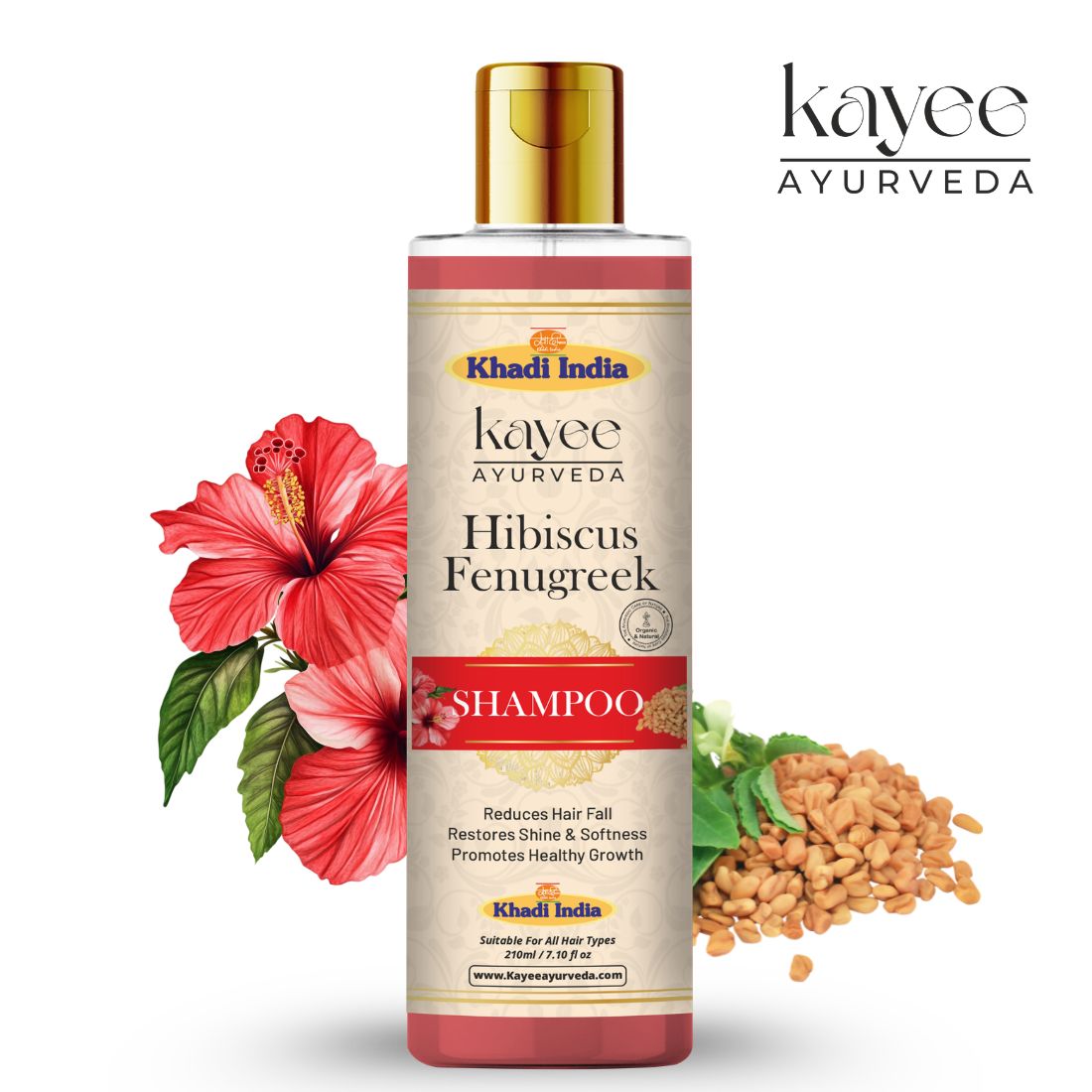 Kayee Ayurveda Hibiscus Fenugreek Shampoo for Hair Growth & Hair Fall Care | Herbal Shampoo with Hibiscus & Fenugreek for Scalp Cleansing, Hair Nourishment, Strength, Smoothness & Natural Shine | 210 ml
