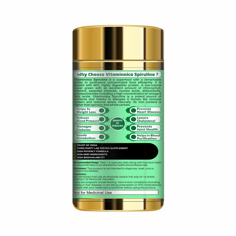 Vitaminnica Spirulina Capsules - Super Green Food for Immune Support & Detox, 60 Count