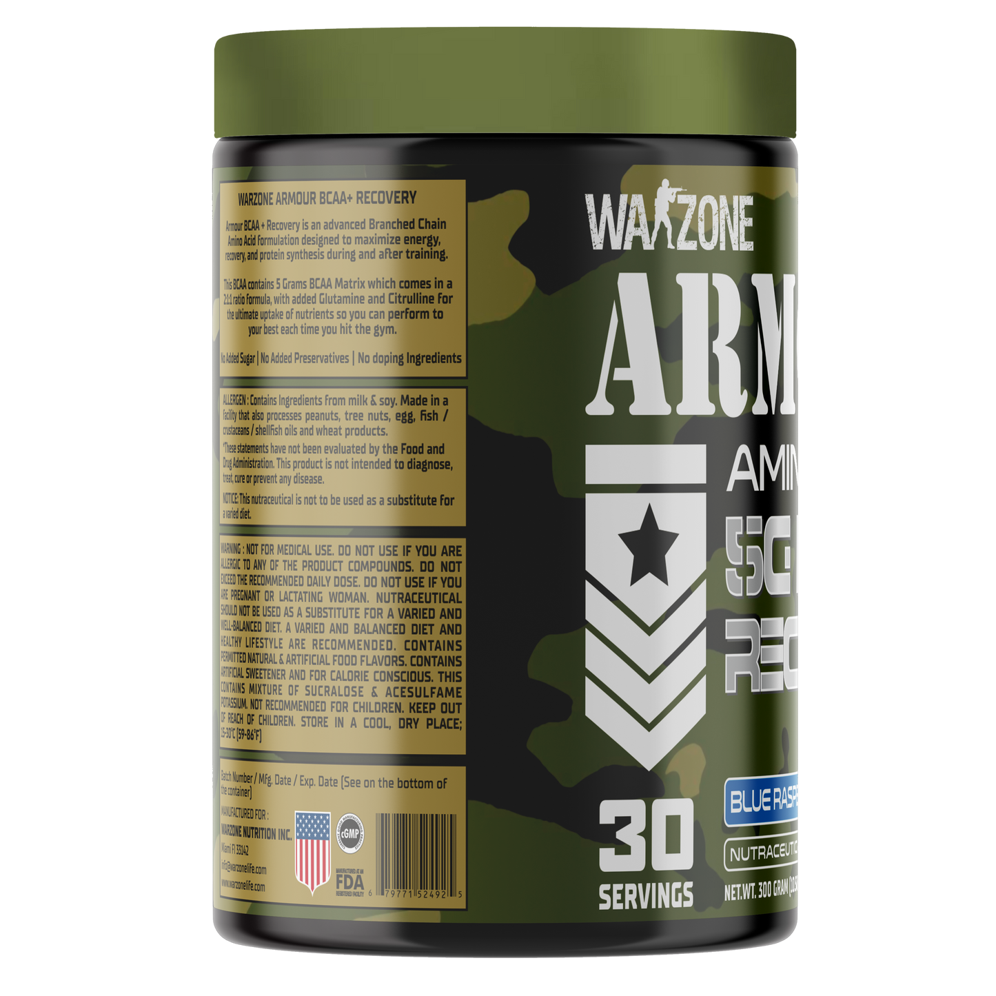 Warzone Nutrition Armour Amino Acid 5C BCAA+ Recovery 30 Serving I 300 GM