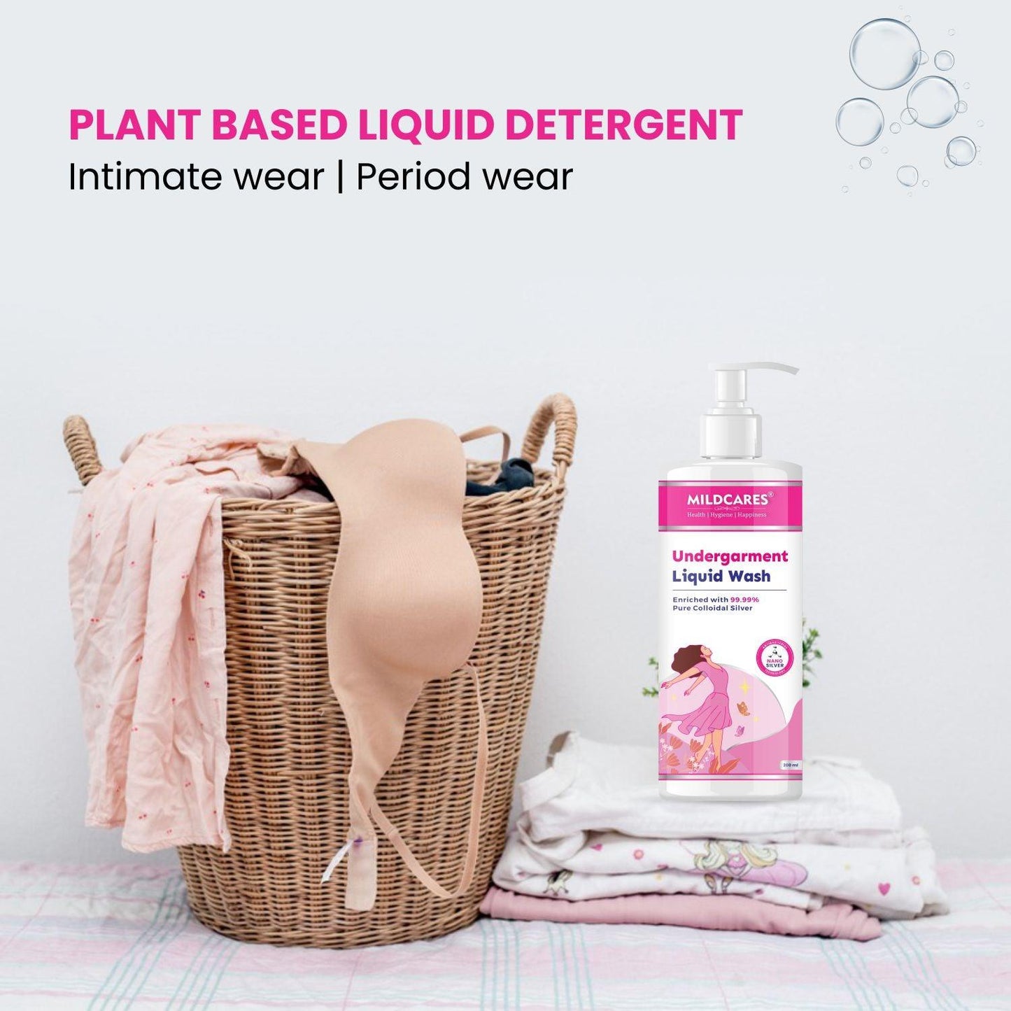 MildCares Antibacterial Undergarment Wash | Stain Removal & Odor Control | Bleach-Free Blossom Liquid Detergent