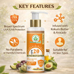 Bhudevam Naturals Khadi SPF 20 Sunscreen Lotion for Face & Body | Lightweight Non-Sticky Sun Protection Lotion- 100ML
