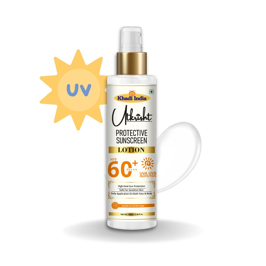 Khadi SPF 60 Sunscreen Lotion | Broad Spectrum UVA & UVB Sun Protection | Herbal Sunblock for Face & Body | Helps Protect Skin from Sun Tan & UV Damage | 100 ml