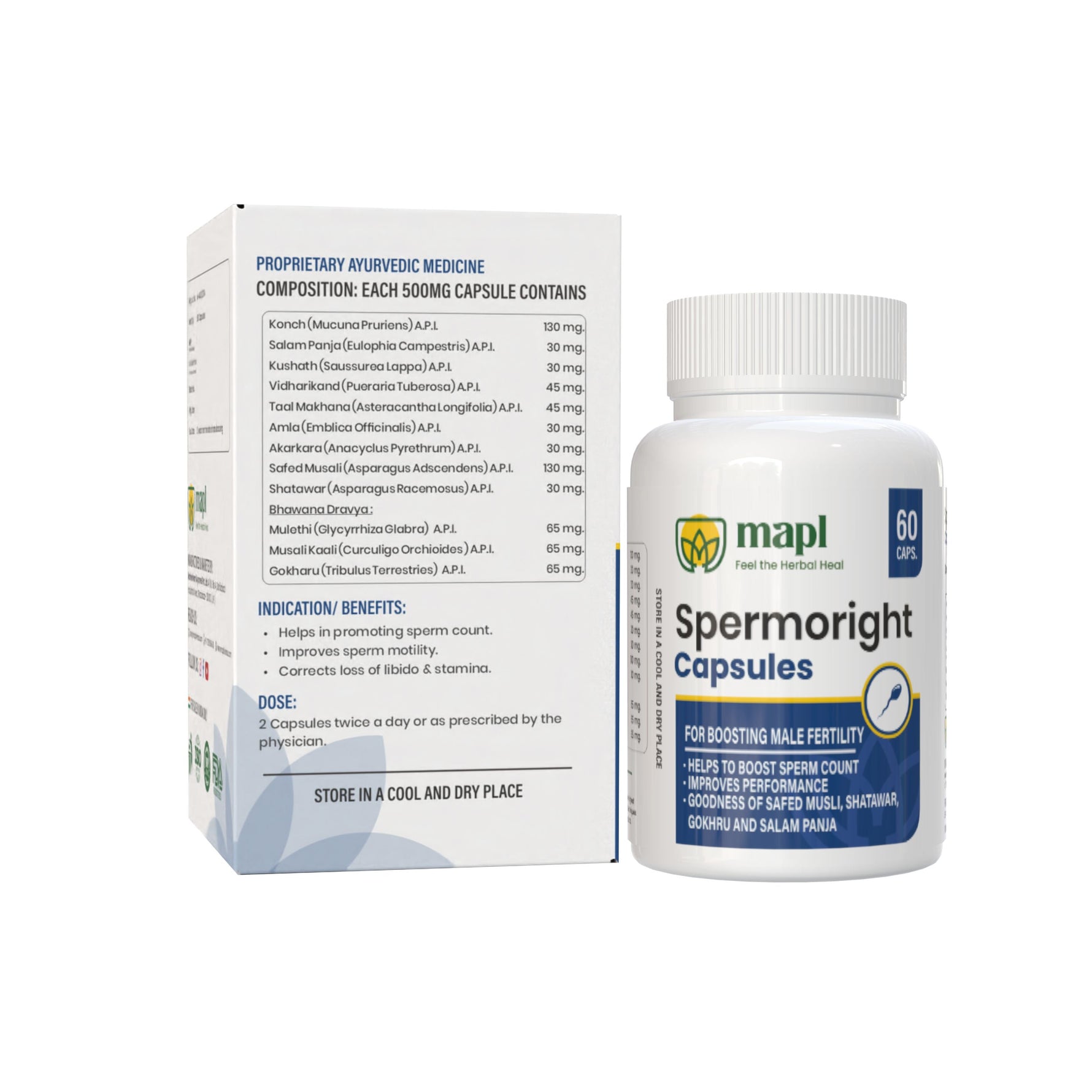 MAPL Spermoright Capsules 60 | Ayurvedic Fertility Support for Men | Boosts Sperm Count, Semen Volume, Stamina & Vitality Naturally