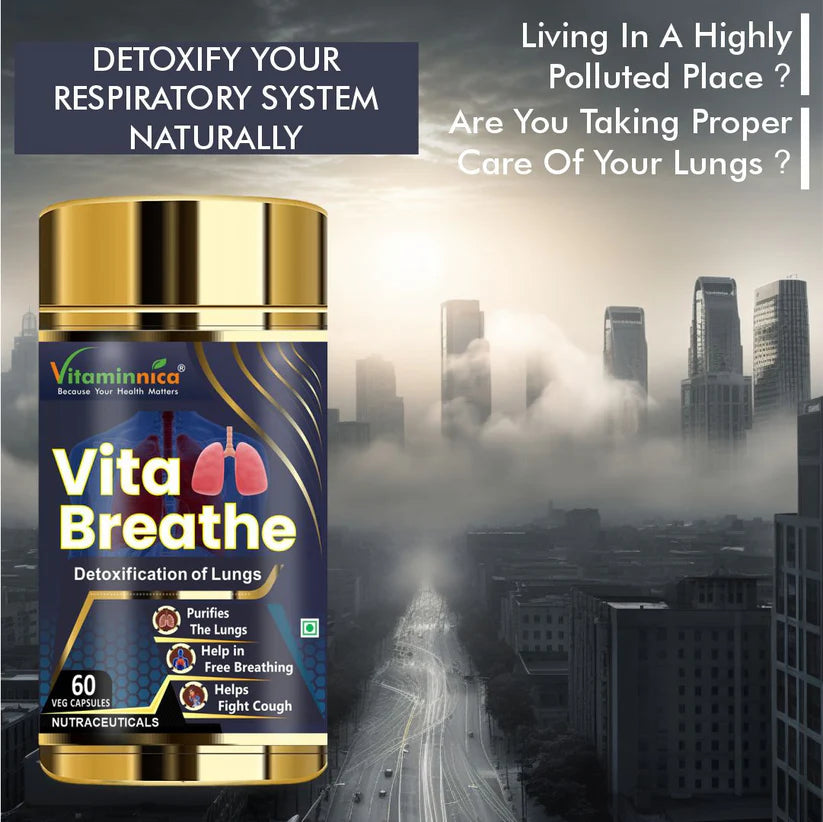 Vitaminnica Vita Breathe Lung Detox Capsules - Respiratory Support & Lung Detox Cleanse, 60 Veg Count