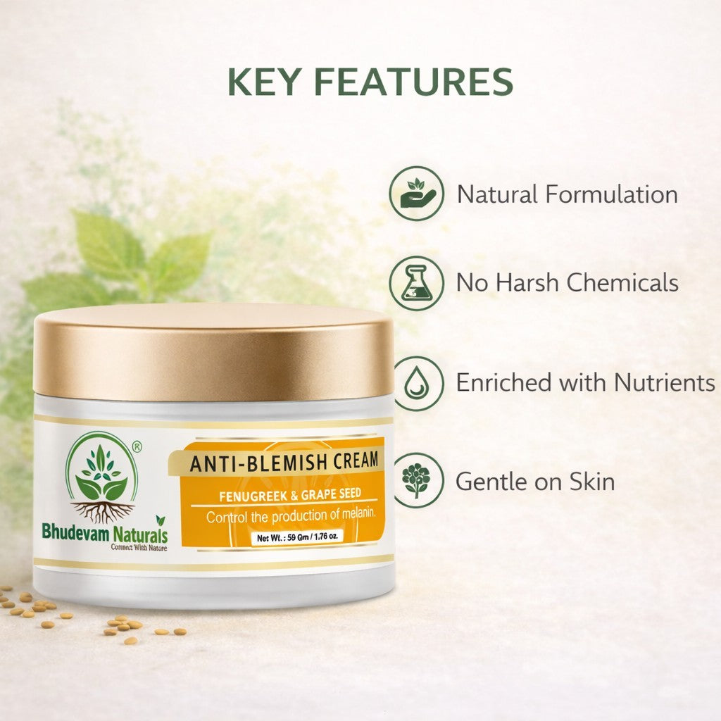 Bhudevam Natuals Khadi Anti Blemish Cream for Dark Spot Removal & Skin Brightening Moisturizer for Clear Skin- 50GM