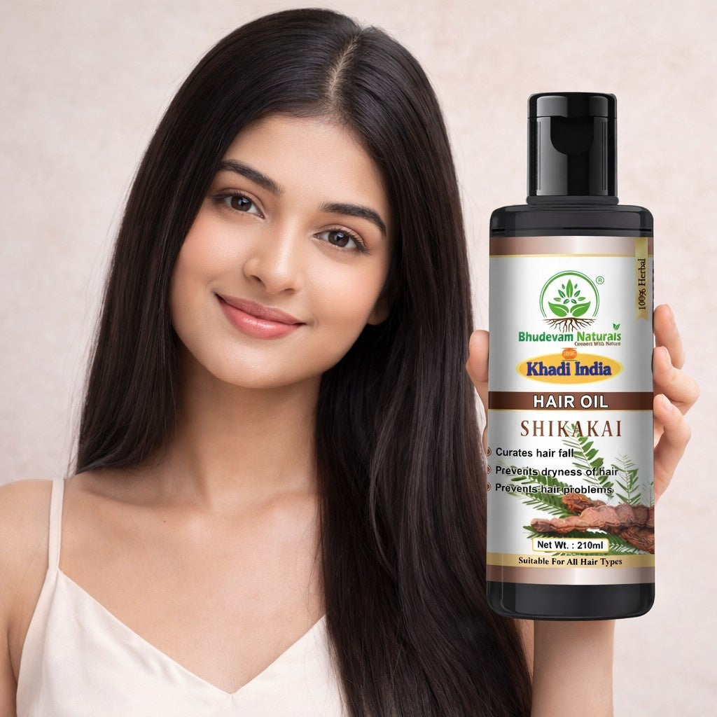 Bhudevam Naturals Khadi Shikakai Hair Oil Deep Conditioning & Hair Strengthening Formula- 210ML