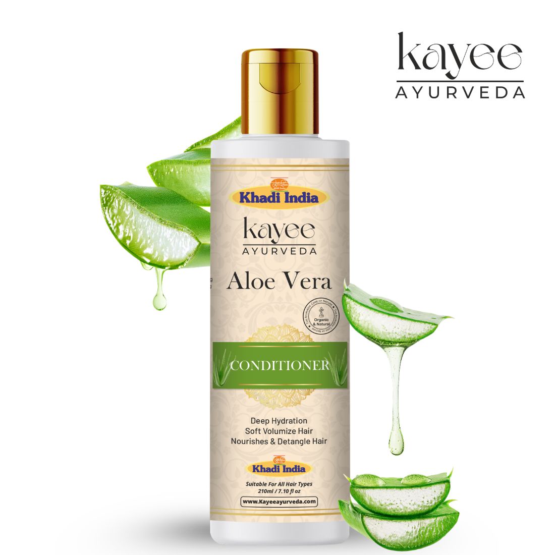 Kayee Ayurveda Aloe Vera Conditioner for Dry & Frizzy Hair | Herbal Hair Conditioner with Aloe Vera for Deep Conditioning, Hair Moisturization, Softness, Smoothness, Detangling & Healthy-Looking Shine | 210 ml