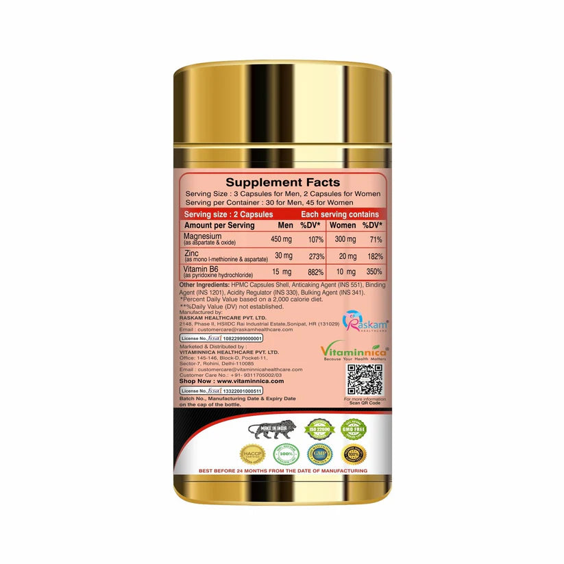 Vitaminnica ZMA Capsules - Sports Recovery & Muscle Strength Support, 60 Count