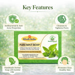 Bhudevam Naturals Khadi Mint Soap for Bath – Cooling Effect, Antibacterial Body Soap, Keeps Skin Fresh & Clean All Day - 500GM (Pack of 4)