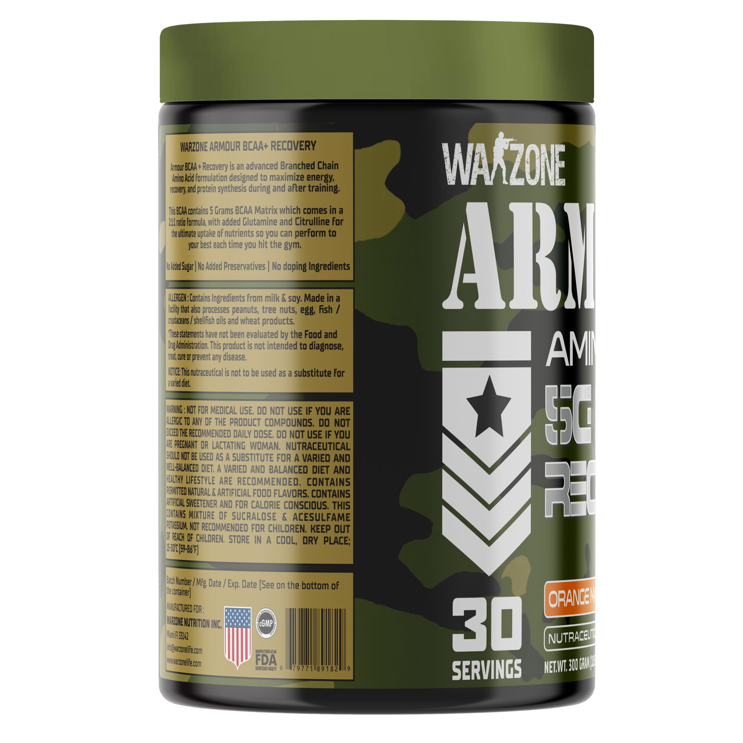 Warzone Nutrition Armour Amino Acid 5C BCAA+ Recovery 30 Serving I 300 GM