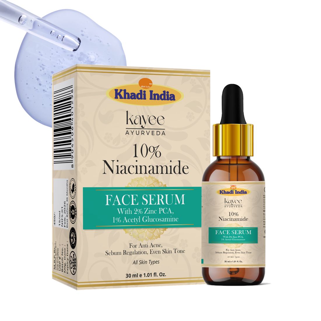 Kayee Ayurveda 10% Niacinamide Face Serum for Oily & Combination Skin | Helps Control Excess Oil, Minimize the Appearance of Pores, Improve Uneven Skin Tone & Skin Texture | Lightweight Facial Serum for Women & Men | 30 ml
