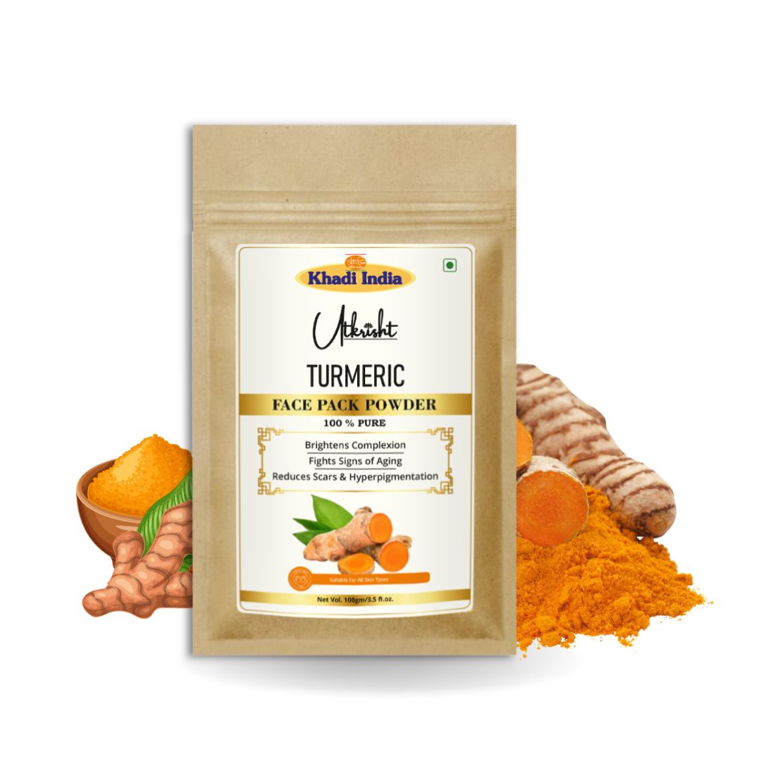 Khadi Turmeric Powder for Face & Body | 100% Pure Natural Haldi Powder | Ayurvedic Skin Brightening, Acne-Prone & De-Tan Care | Helps Improve Skin Glow & Even-Toned Appearance | Herbal Face & Body Pack | For All Skin Types | 100 gm