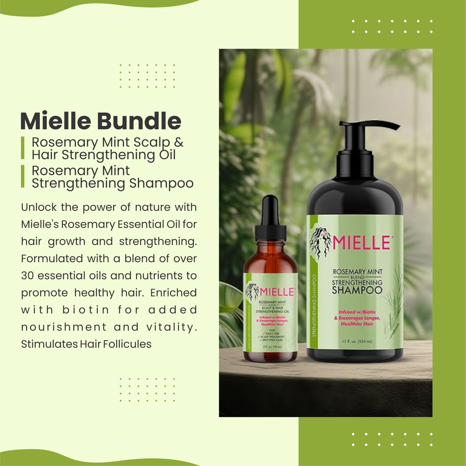 Mielle Bundle Rosemary Mint Scalp & Hair Strengthening Oil 59 ML & Rosemary Mint Strengthening Shampoo 355 ML