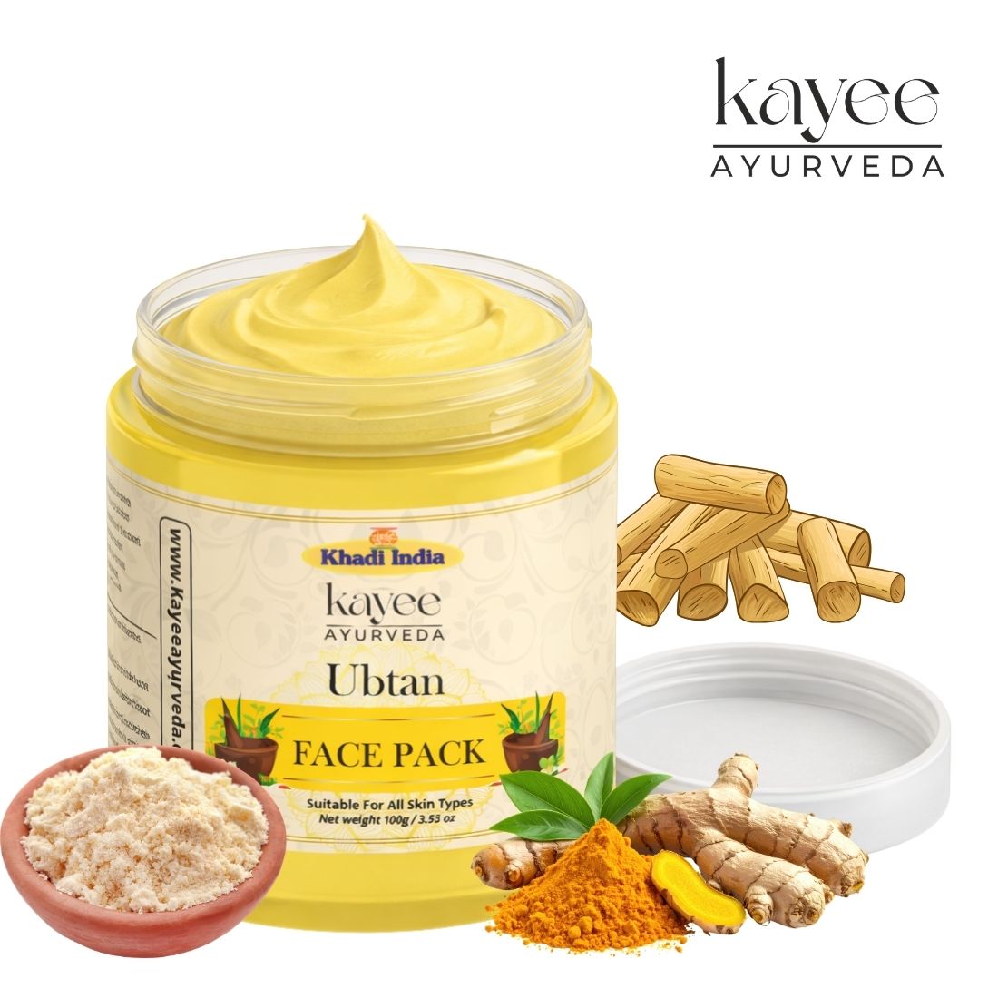 Kayee Ayurveda Herbal Ubtan Face Pack for Men & Women | Traditional Indian Facial Mask for Dull & Tanned-Looking Skin | Helps Remove Dirt, Excess Oil & Surface Impurities for Soft, Smooth, Clean & Radiant-Looking Skin