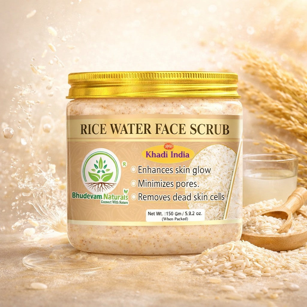 Bhudevam Naturals Khadi Rice Water Face Scrub for Women & Men – Gentle Exfoliation for Clear, Smooth & Radiant Skin-150GM