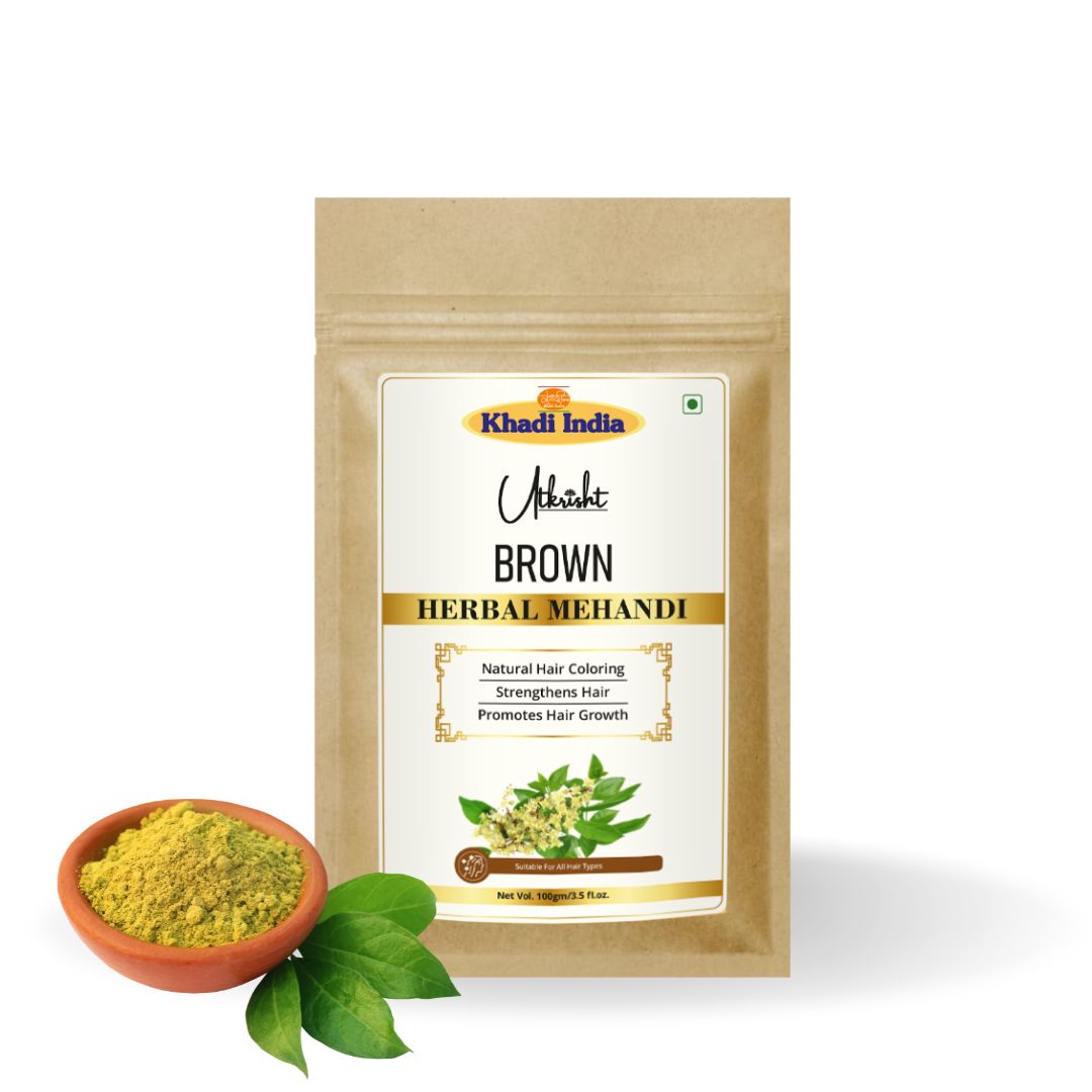 Khadi Brown Hair Mehndi | Natural Henna-Based Herbal Hair Colour | With Amla, Bhringraj & Neem | Helps Cover Grey Hair & Condition Hair | 80 gm