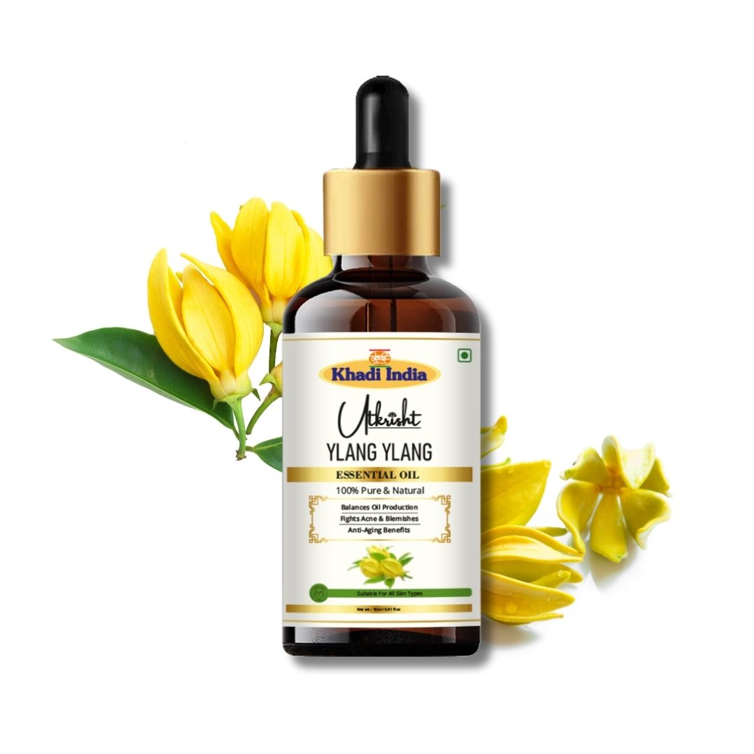 Khadi Ylang Ylang Essential Oil | Pure & Natural Ylang Ylang Oil for Hair, Scalp & Skin Care | Essential Oil for Healthy-Looking Hair & Relaxation | Floral Aromatherapy Oil | 15 ml