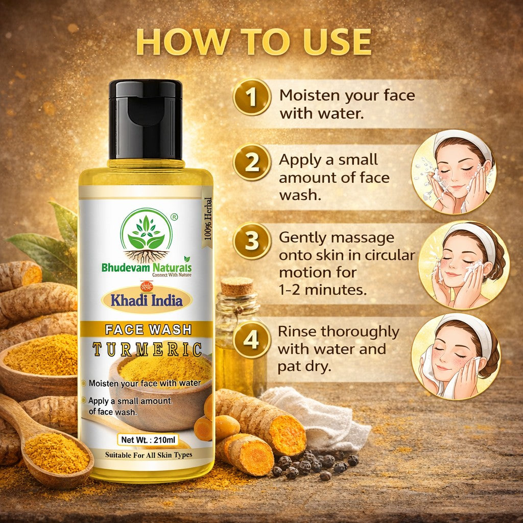 Bhudevam Naturals Khadi Turmeric Face Wash – Fights Acne, Reduces Pimples & Adds Radiance- 210ML