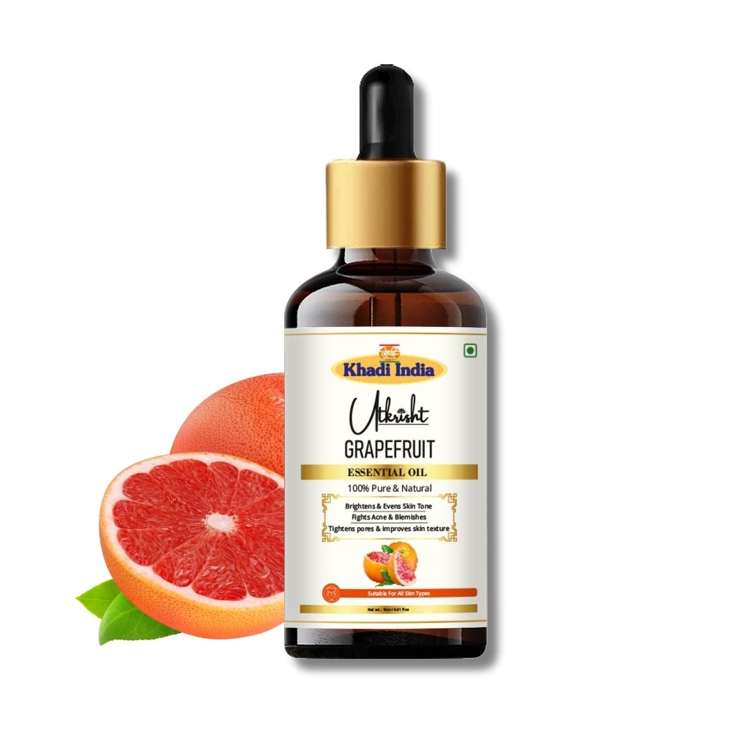 Khadi Grapefruit Essential Oil | Pure & Natural Grapefruit Oil for Face & Skin Care | Essential Oil for Oily & Acne-Prone Skin | Brightening & Refreshing Aromatherapy Oil | 15 ml