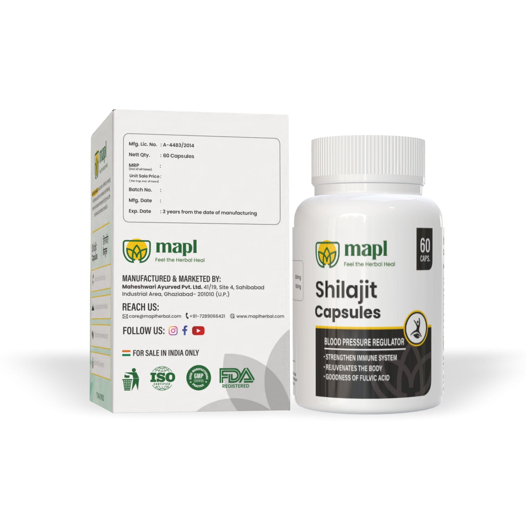 MAPL Pure Himalayan Shilajit Capsules | Ayurvedic Energy, Stamina & Vitality Support | Rich in Fulvic Acid & Minerals | 60 Capsules