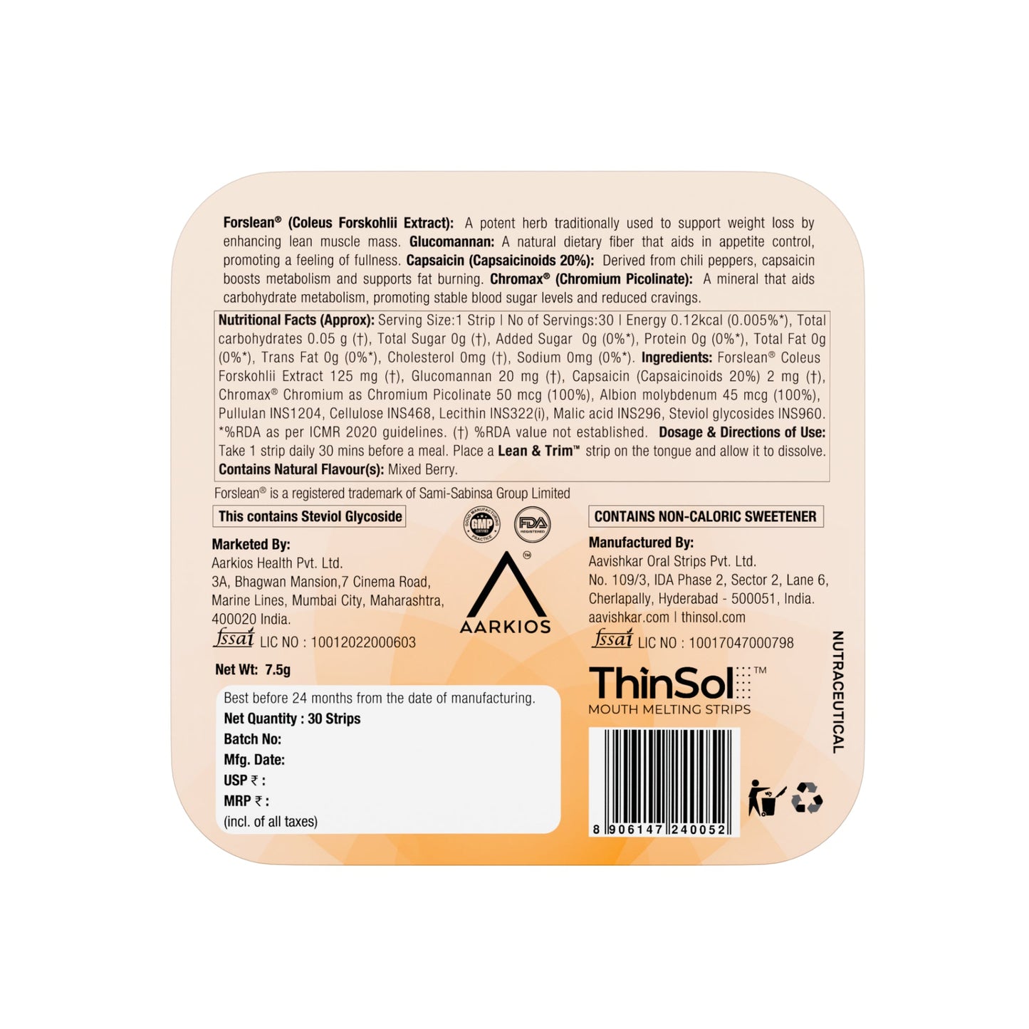 HealthAid Lean & Tirm ThiSolves Disintegrating Strip Mixed Berry Sugar Free - 30 Oral Strip