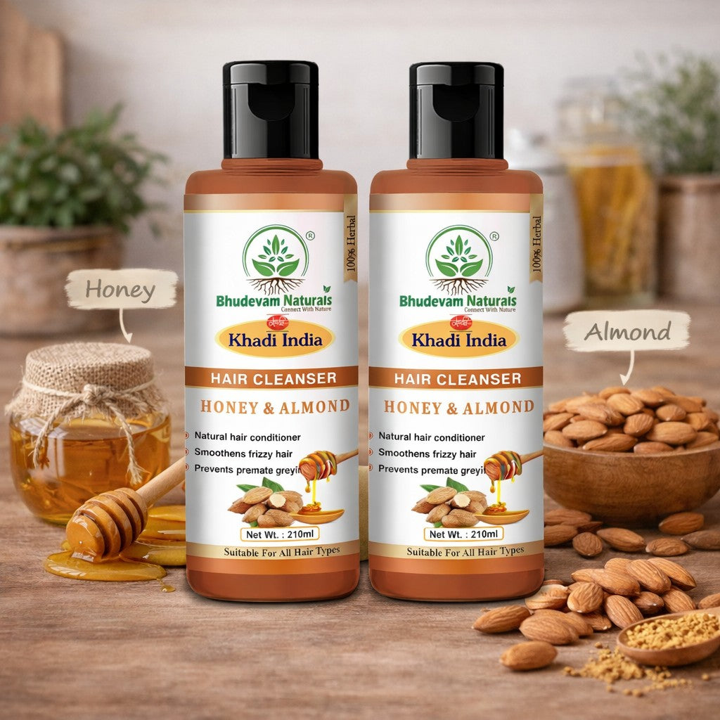 Bhudevam Naturals Khadi Honey Almond Shampoo for Soft, Silky & Shiny Hair- 420ML (Pack of 2)