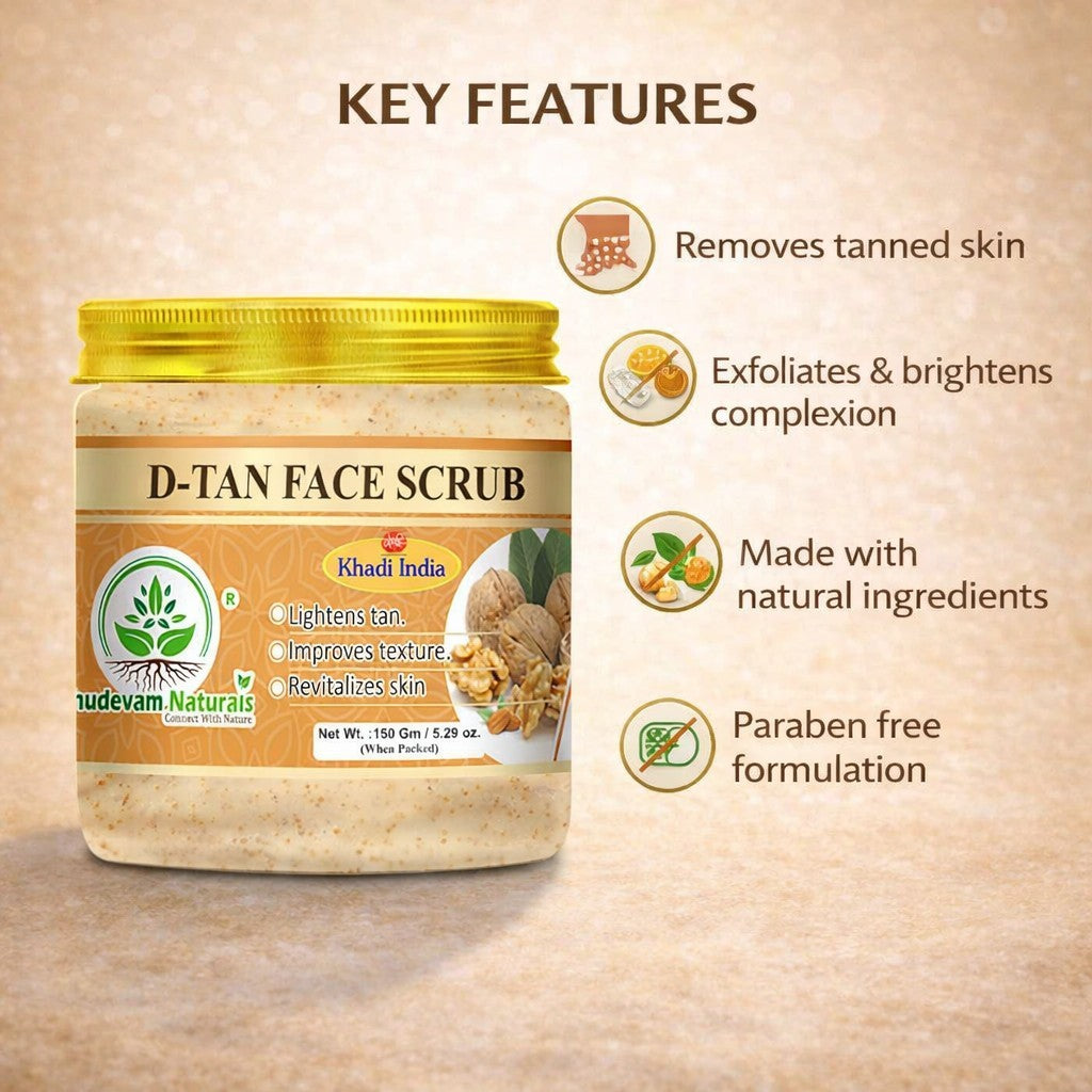 Bhudevam Naturals Khadi De-Tan Face Scrub for Tan Removal – Removes Dead Skin, Brightens Complexion & Improves Skin Texture-150GM