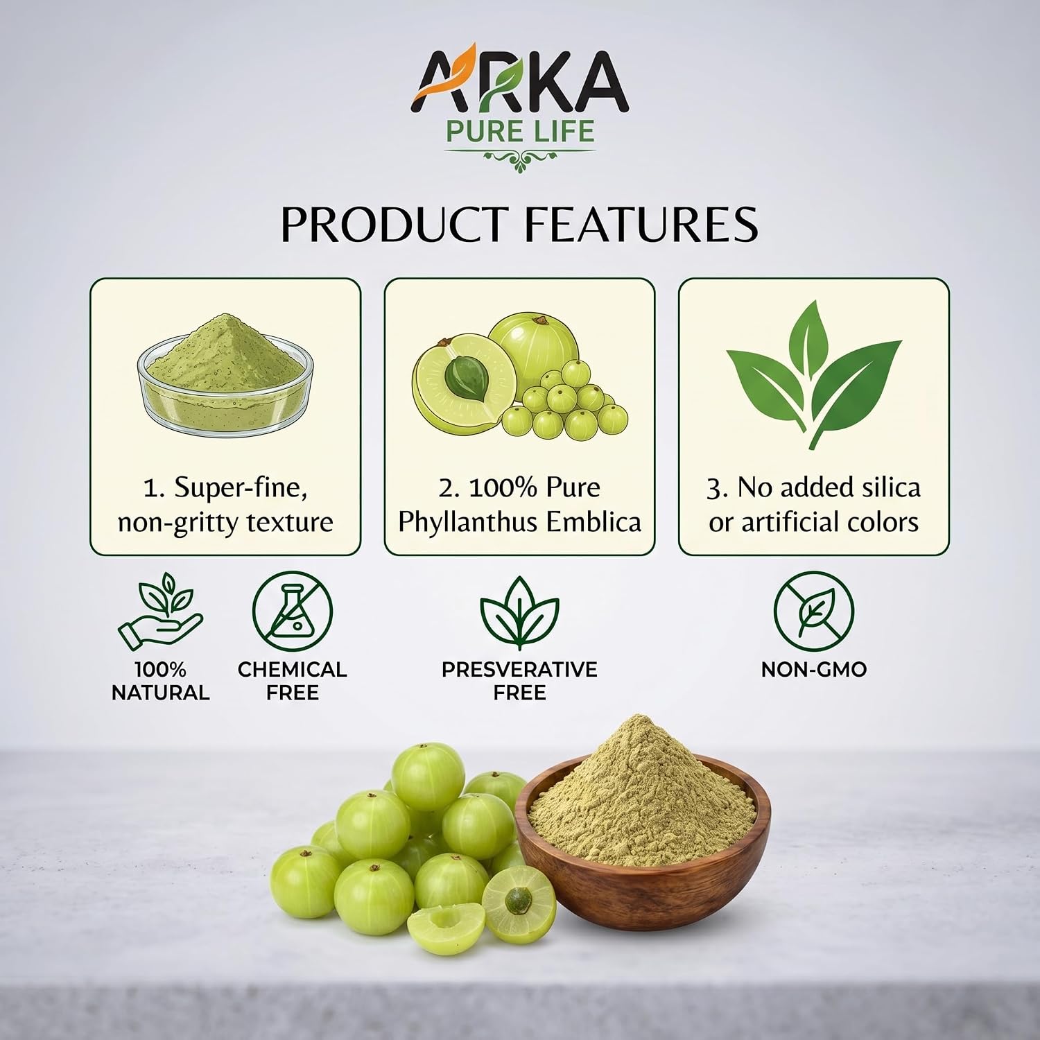 Arka Pure Life Organic Amla Powder for Hair – Herbal Hair Care Powder for Scalp Care, Strength & Healthy-Looking Hair – 200g