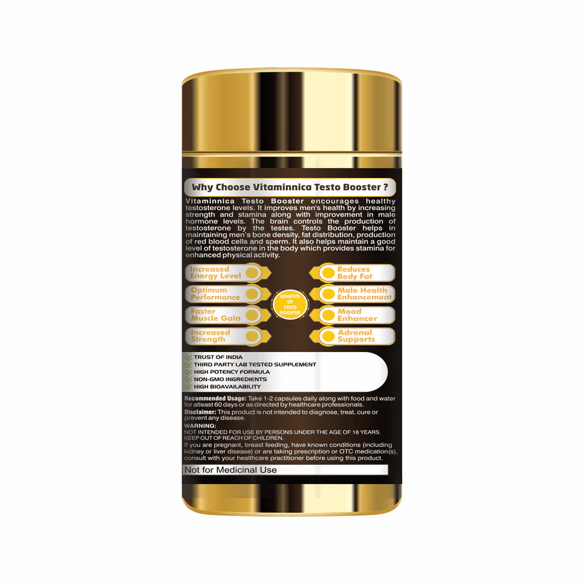 Vitaminnica Testo Booster Capsules - Natural Male Performance & Stamina Support, 60 Count