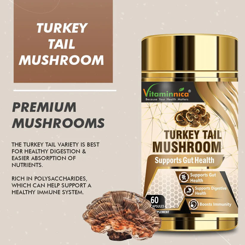 Vitaminnica Turkey Tail Mushroom Capsules - Immune Defense & Gut Health, 60 Count