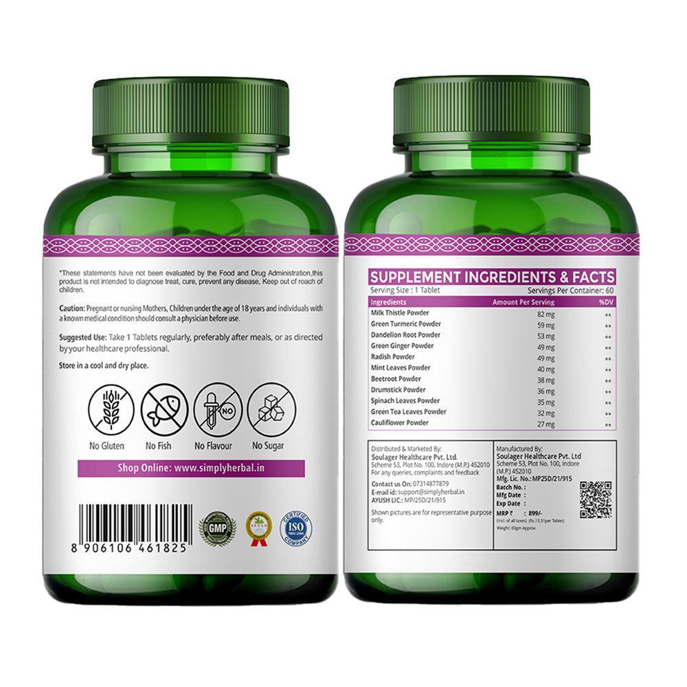 Simply Herbal Liver Detox + With Milk Thistle Tablets Extract, Dandelion - for Liver Health and Gall Bladder Health - (60 Capsules)