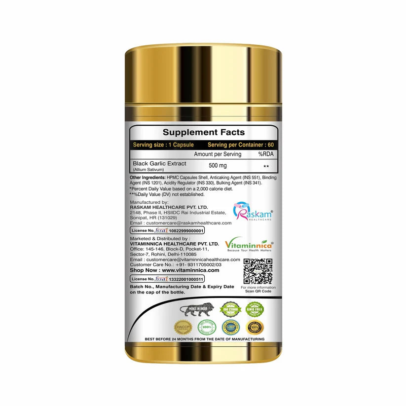 Vitaminnica Aged Black Garlic Capsules - Cardiovascular & Immune Support, 60 Count