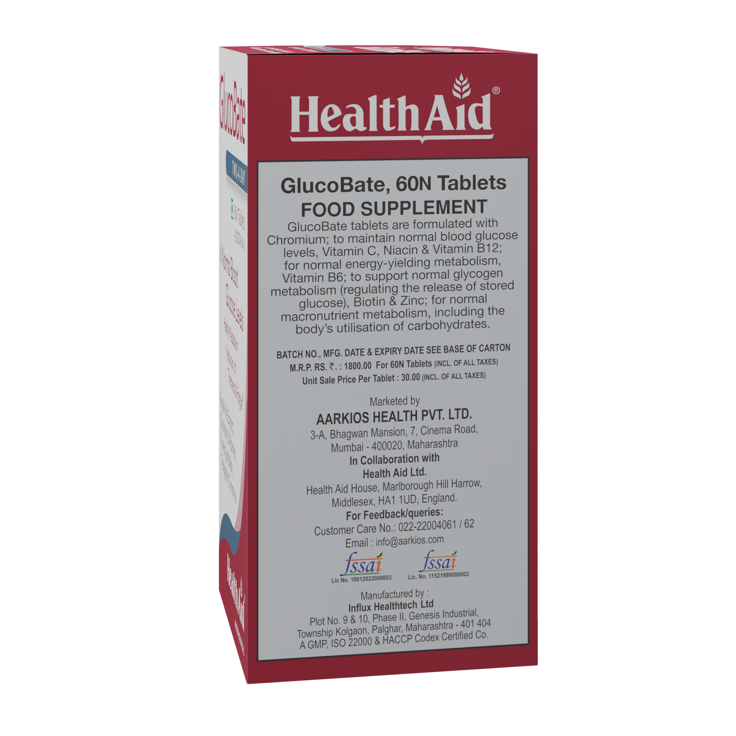 HealthAid Glucobate Vegetarian Tablet - 60 Tablets