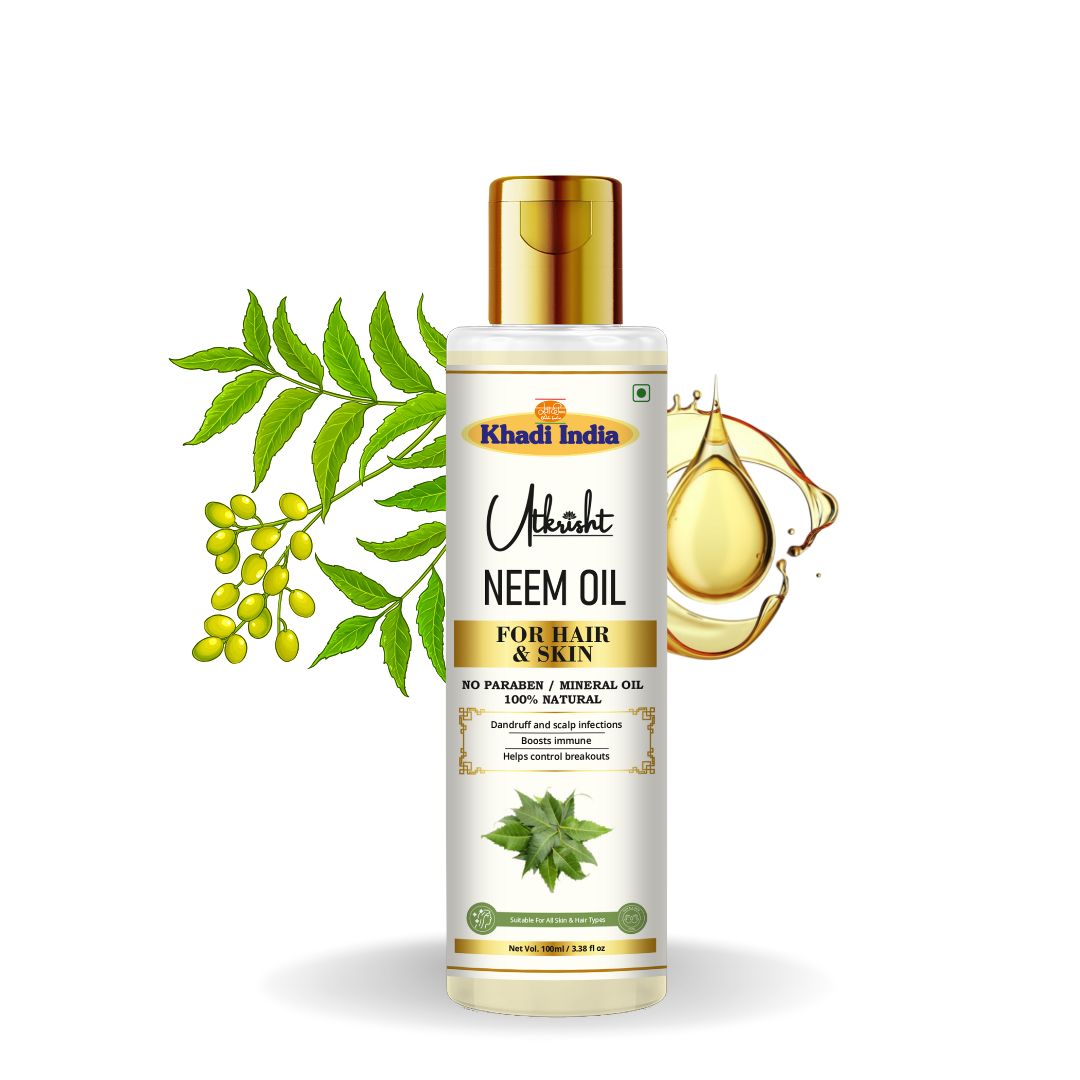 Utkrisht Khadi Pure Neem Oil | For Hair & Skin | Anti-Dandruff, Hair Fall Control & Scalp Nourishment