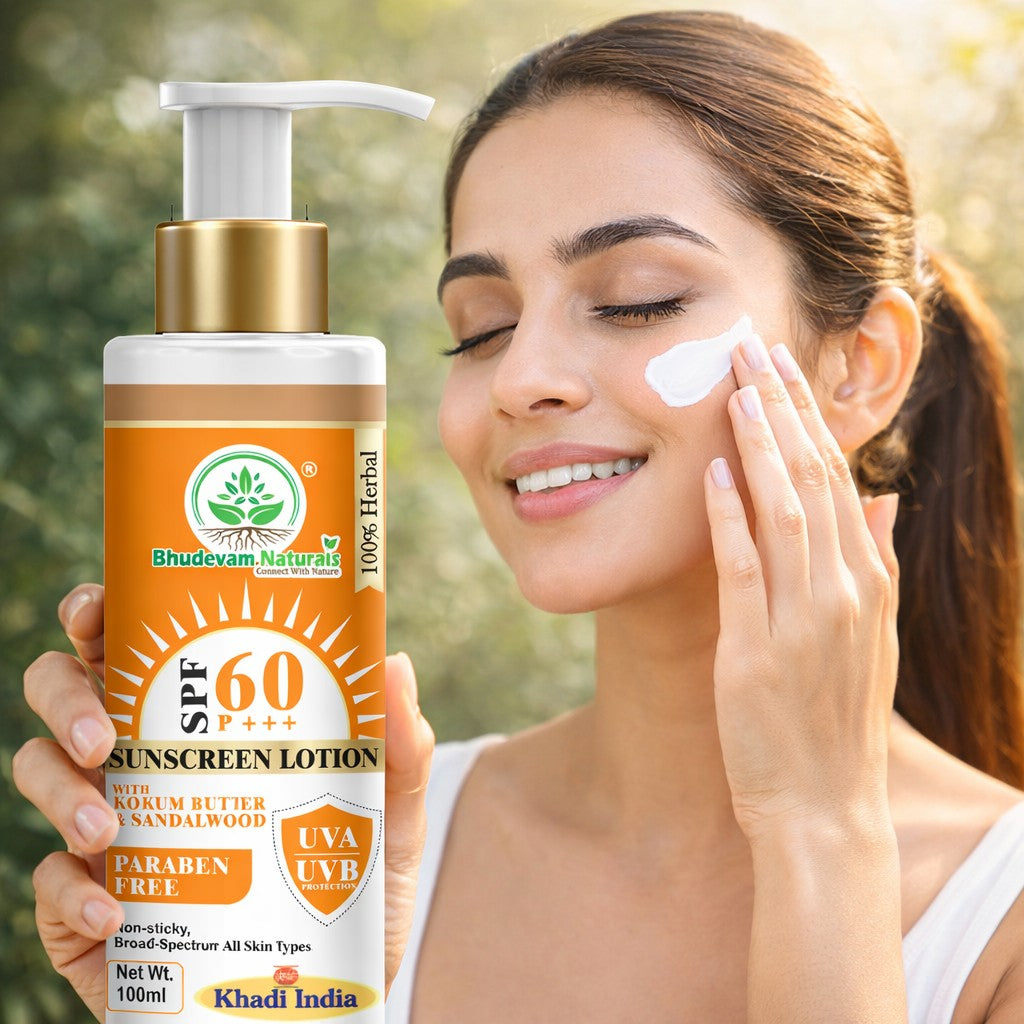 Bhudevam Naturals Khadi SPF 60 Moisturizing Sunscreen Lotion | Non-Greasy Sunblock for Outdoor Sun Protection- 100ML