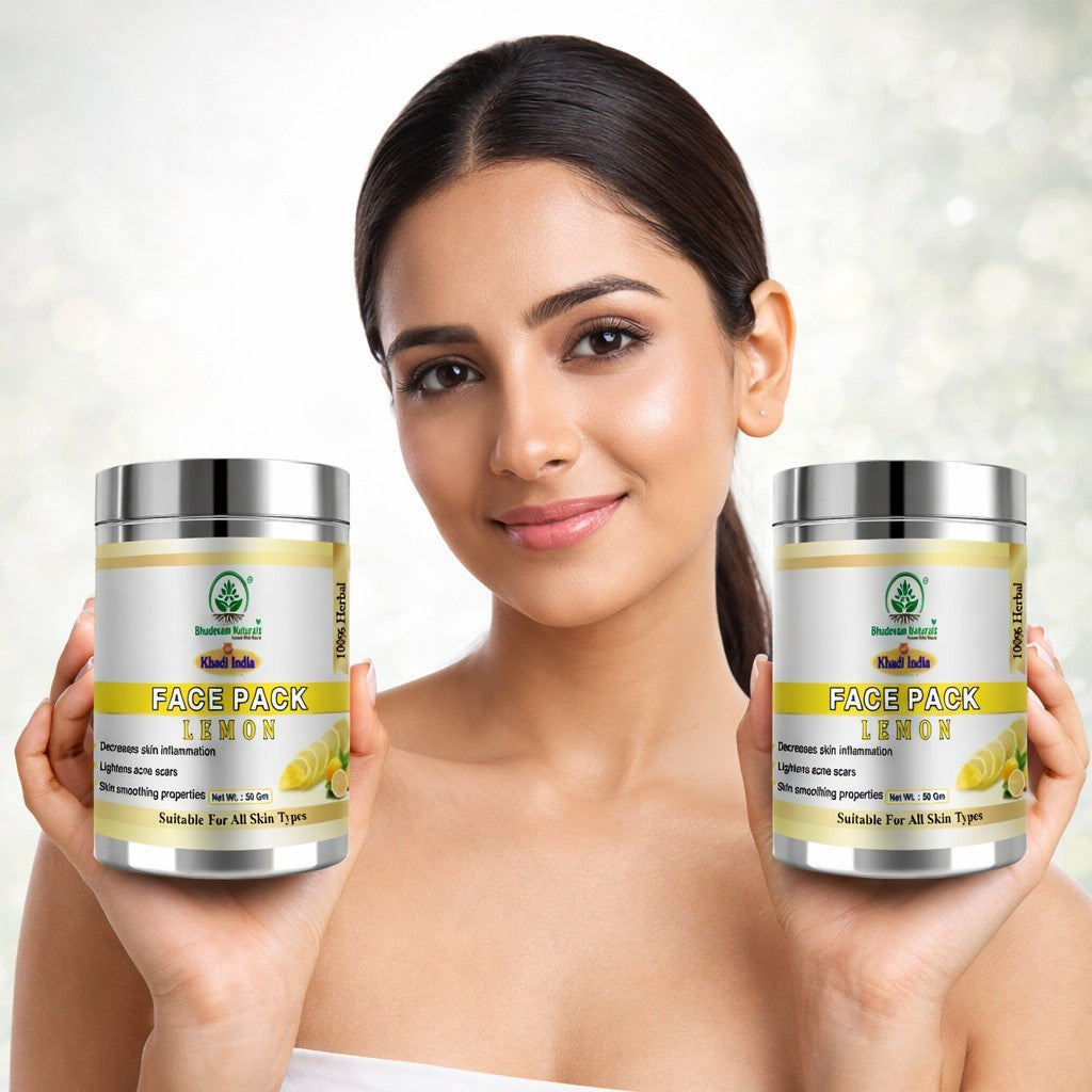 Bhudevam Naturals Khadi Lemon Face Pack Skin Brightening Face Mask for Acne, Pigmentation & Tan Removal- 100GM (Pack of 2)
