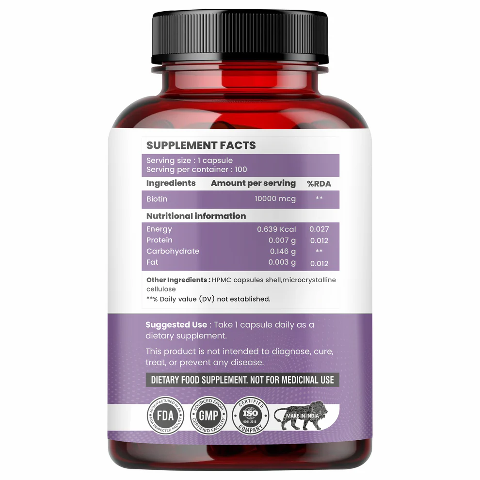 Raskam Biotin - 100 Veg Capsules - Hair Growth, Strong Hair and Glowing Skin, Fights Nail Brittleness