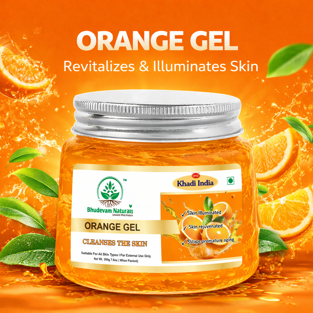 Bhudevam Naturals Khadi Orange Aloe Vera Gel for Face & Hair – Vitamin C Brightening & Hydrating Skin Care | Natural Glow Moisturizer- 200GM